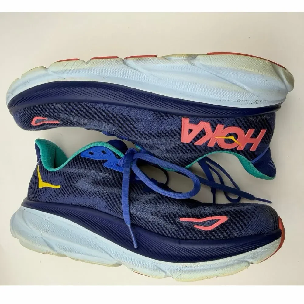 HOKA ONE ONE Clifton 9 Running Shoes Navy Aqua Pink Women's Size 8.5